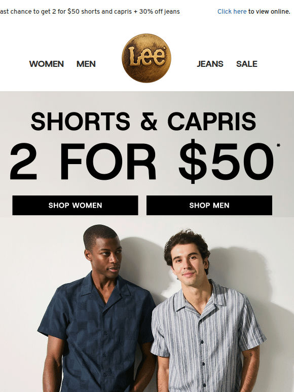 2 for $50 shorts ends tonight