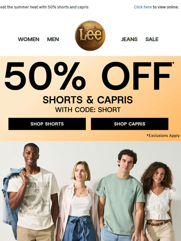 50% off shorts and capris