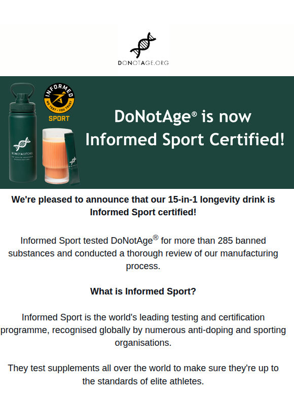 DoNotAge® Is Informed Sport Certified! 🎖️