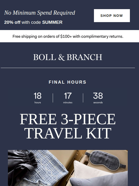 Hours left: FREE 3-Piece Travel Kit ($199 value)