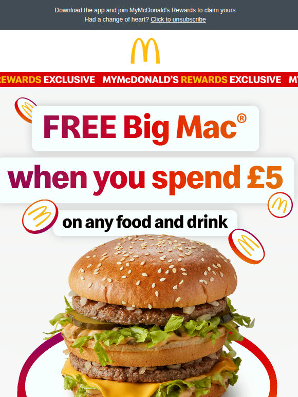 FREE Big Mac® when you spend £5 on main day food or drink