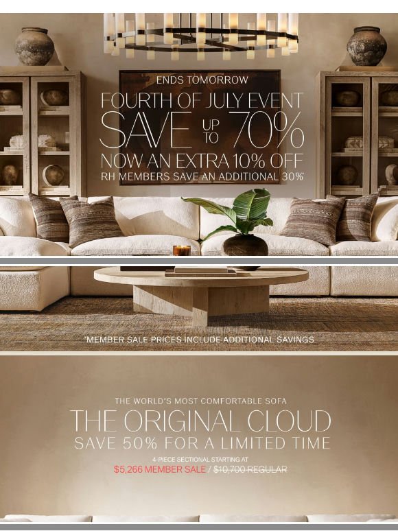 Ends Tomorrow. Save Up to 70%. Now an Extra 10% Off. 4th of July Event.