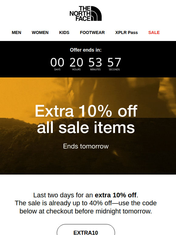 Extra 10% off sale ends tomorrow