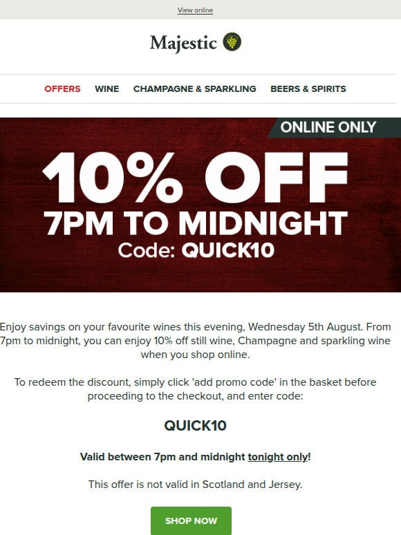 Tonight only: Enjoy 10% off online purchases from 7pm