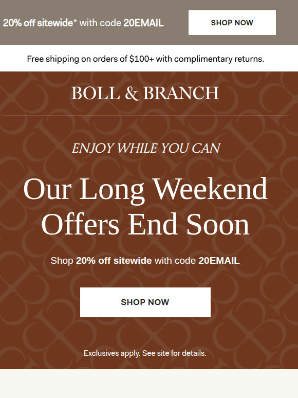 The long weekend sale is ending soon