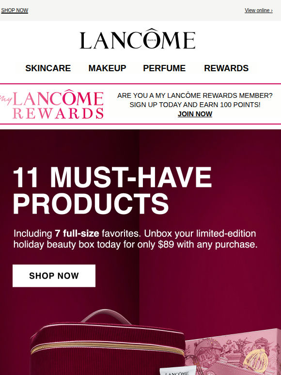 11 Lancôme favorites for $89 with any purchase