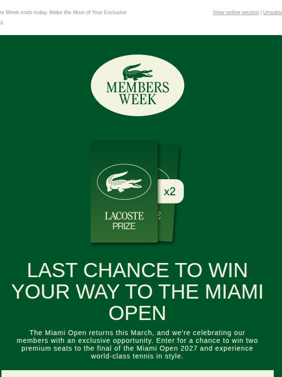 Last Day of Members Week: Win 2 Premium Seats to the Miami Open Finals
