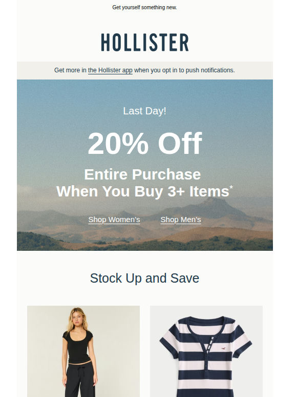 20% off entire purchase when you buy 3+ items* ends tonight!