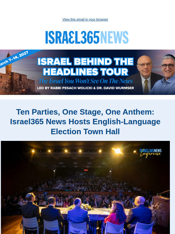 Ten Parties, One Stage, One Anthem: Israel365 News Hosts English-Language Election Town Hall and Today's Top Stories