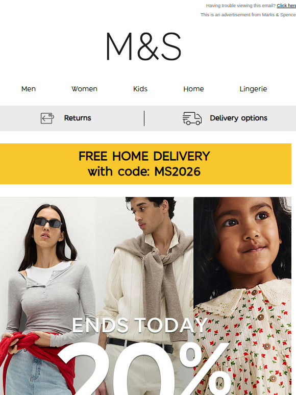 Final hours: 20% off, plus free delivery ⌛