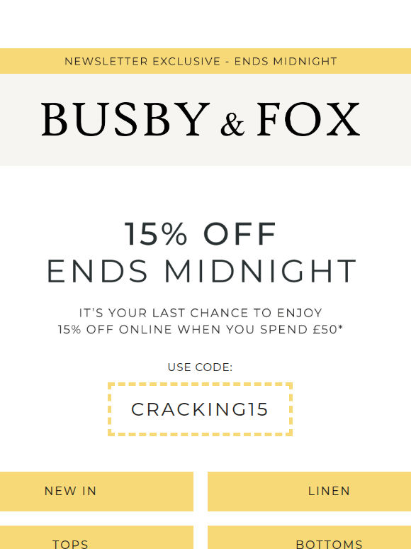 15% off ends tonight 💛