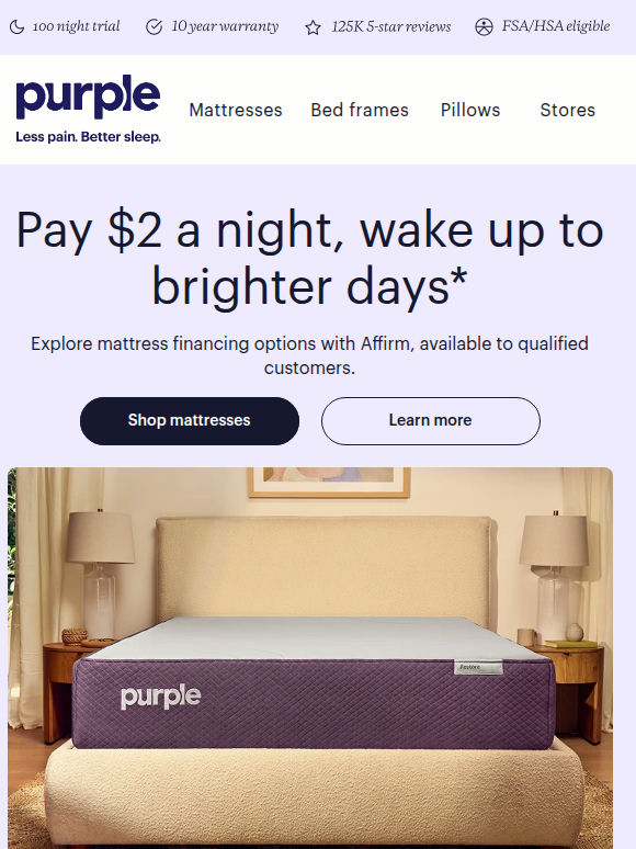 Better sleep, from $2 a night with Affirm