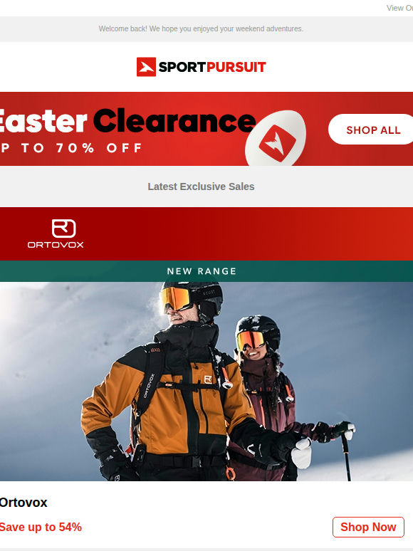 Up to 71% Off: Ortovox - New Range | Sea to Summit - Price Drop | Street Style Footwear | G-Star Underwear & Nightwear | Castelli Cycling Clothing