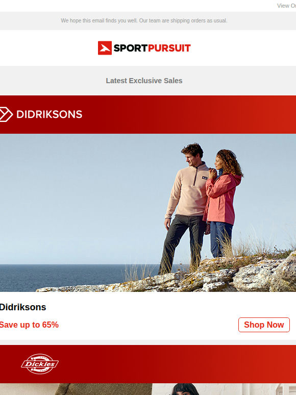 Didriksons | Dickies  | Veho - Price Drop | Elevenate | Sleeping Bags and Mats | Up to 80% Off!