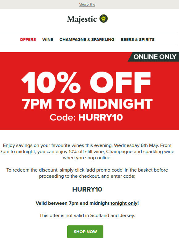 Tonight only: Enjoy 10% off online purchases from 7pm