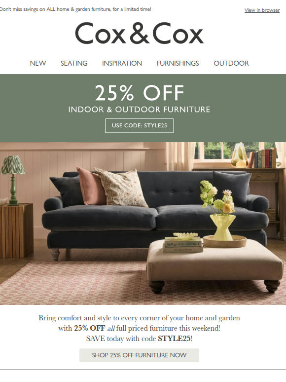 This weekend - 25% OFF furniture for every room!