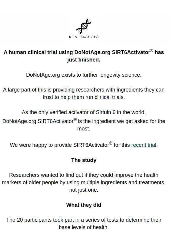 SIRT6Activator® Is Being Used In Another Human Trial 🧬
