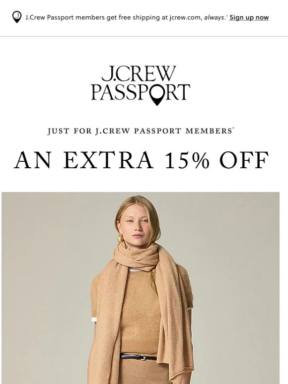 15% off, just for J.Crew Passport members