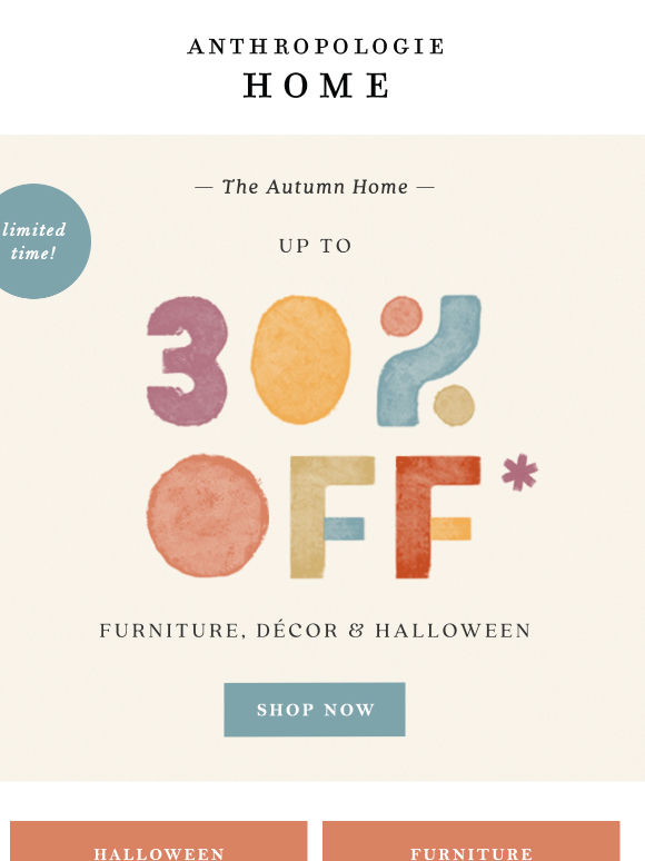Up to 30% OFF furniture, Halloween & décor