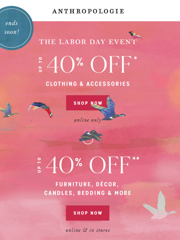 Up to 40% off clothes + more ends soon!
