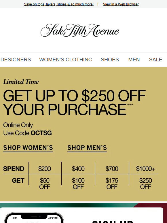 Just in: get up to $250 off your purchase
