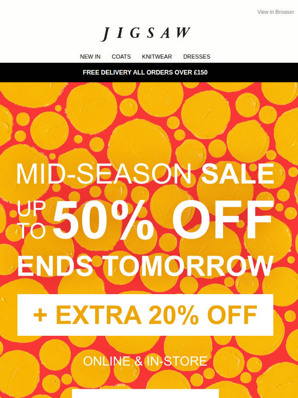 Extra 20% off. Ends tomorrow.