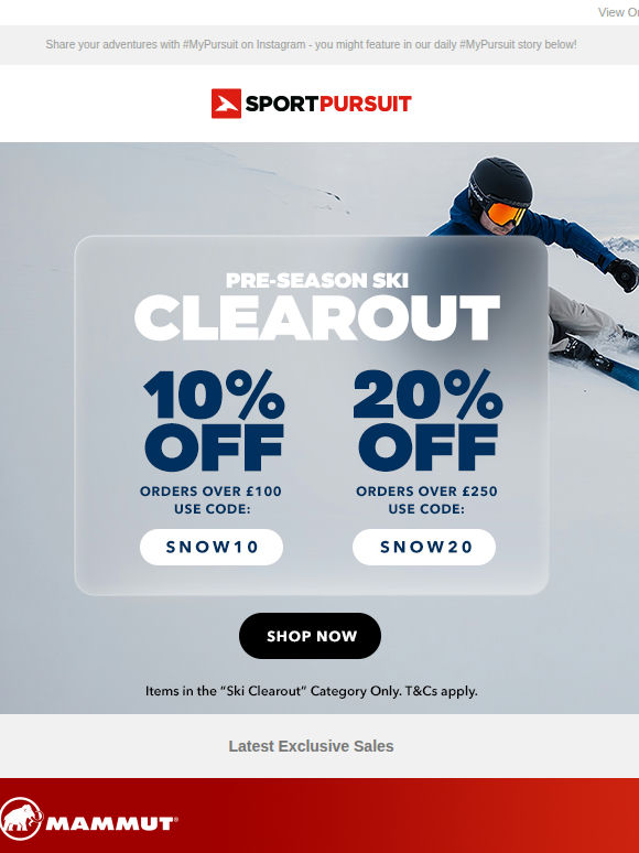 EXTRA 20% OFF - Pre-Season Ski Clearout + Today's Exclusive Sales