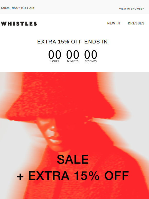 Hurry! Extra 15% off SALE ends midnight