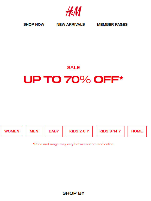 Sale up to 70% off in-store and online