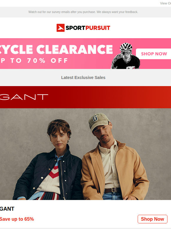 GANT | Columbia | Clif Nutrition | Danish Endurance | G-Star Underwear & Nightwear | Up to 65% Off!