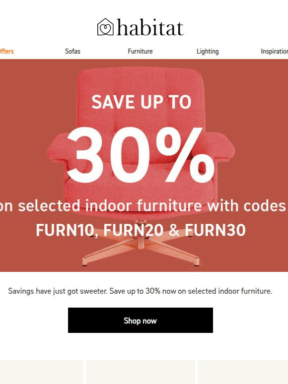 Up to 30% off furniture just landed