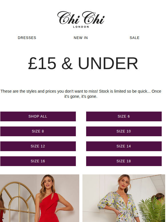£15 & under! Last chance to shop
