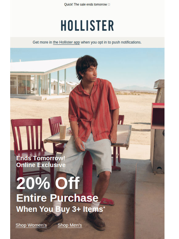 20% off entire purchase when you buy 3+ items online*