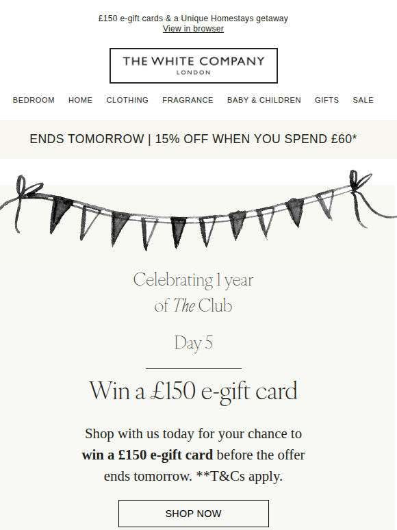 Day 5: 15% off and the chance to win