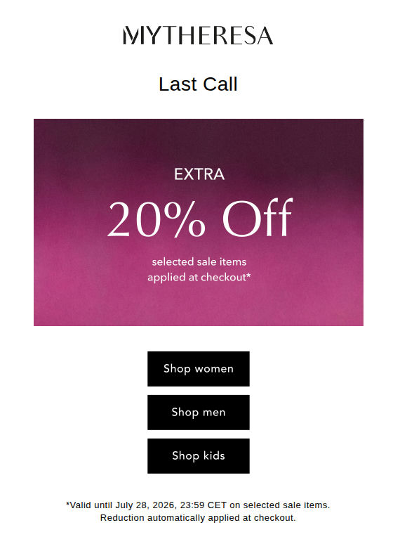 Last Call: Take an extra 20% off selected sale items