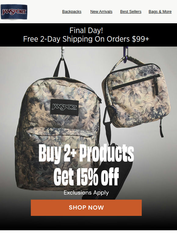 Final Day! Free 2 Day Shipping Ends Tonight!