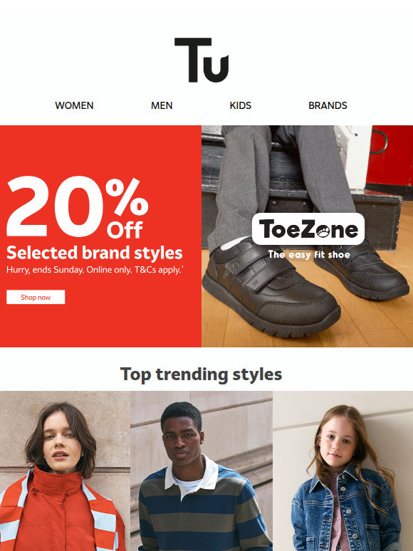 20% off selected brand styles - Hurry ends Sunday!