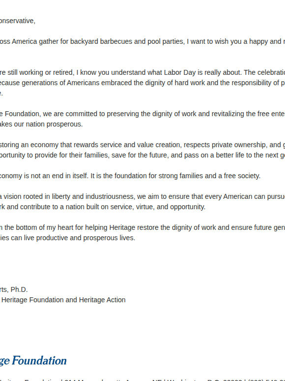Thank you for helping Heritage defend the dignity of work