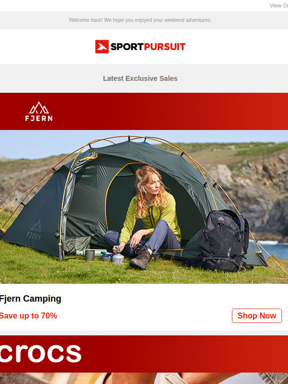 Up to 74% Off: Fjern Camping | CROCS | Volcom | Howies | Mizuno