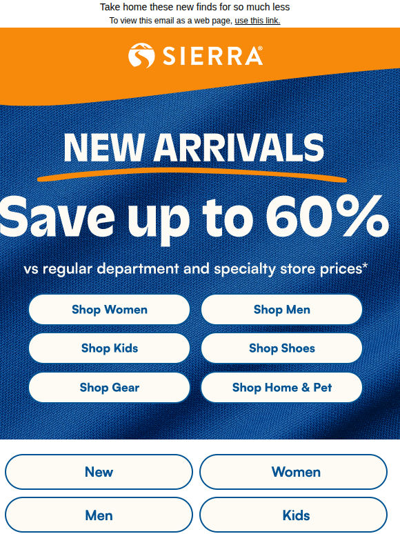 New arrivals: Save up to 60%