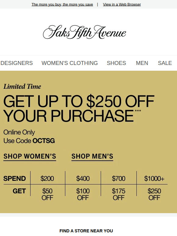 Save $50-$250 on your next purchase