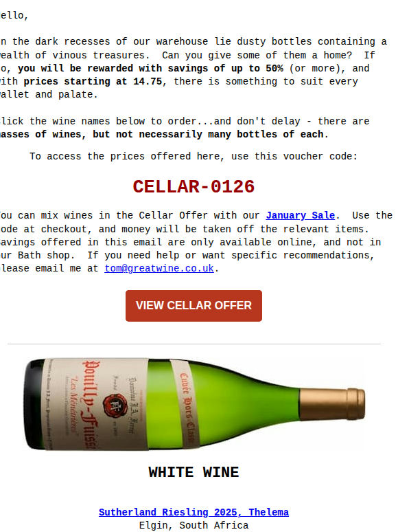 Save up to 50% (or more) in Cellar Offer