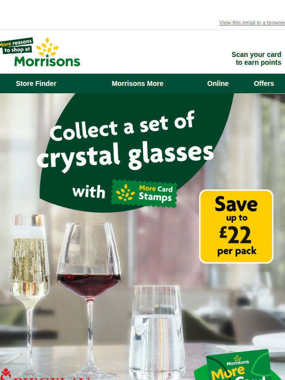 Collect a set of crystal glasses with More Card Stamps 🥂