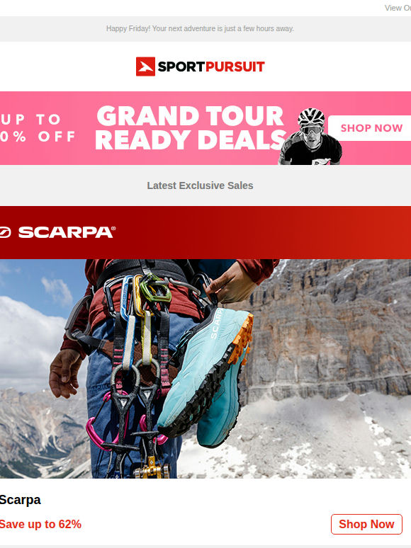 Up to 73% Off: Scarpa | Super.Natural Merino | Hydroflask | Kilpi | Flyte
