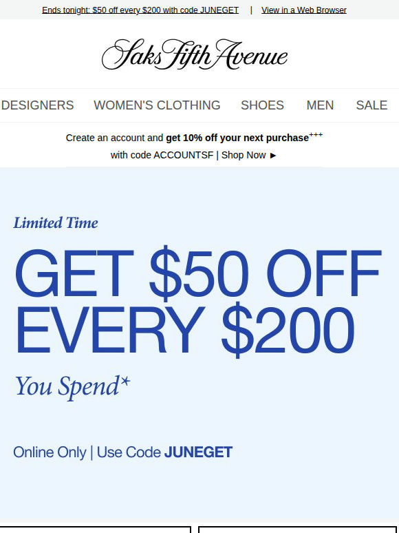 Last chance for $50 off every $200 you spend
