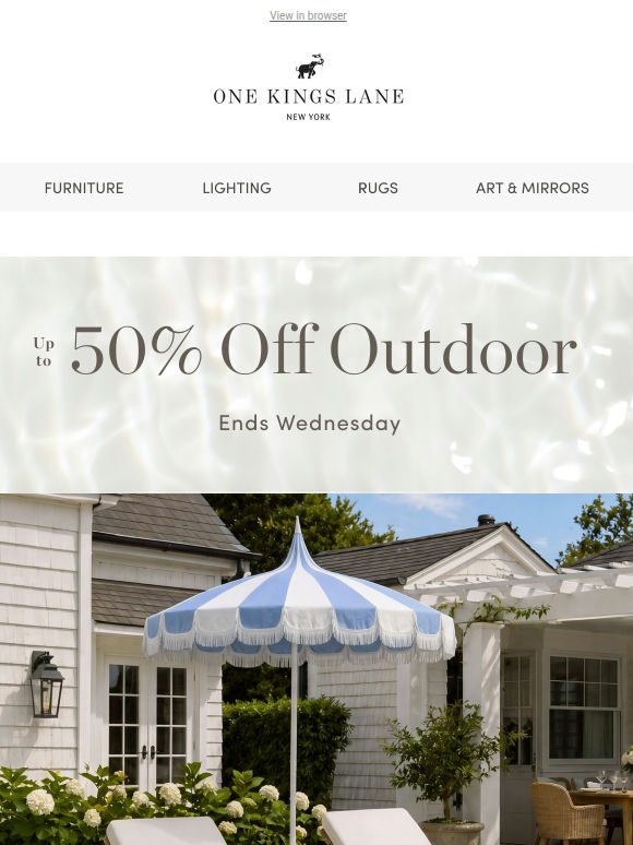 Up to 50% Off Outdoor Starts Now — Dining, Lounge & Umbrellas