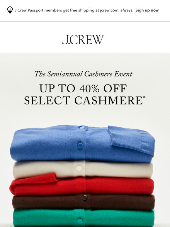 Up to 40% off select cashmere, on now