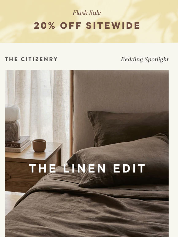 Flash Sale: 20% off linen bedding