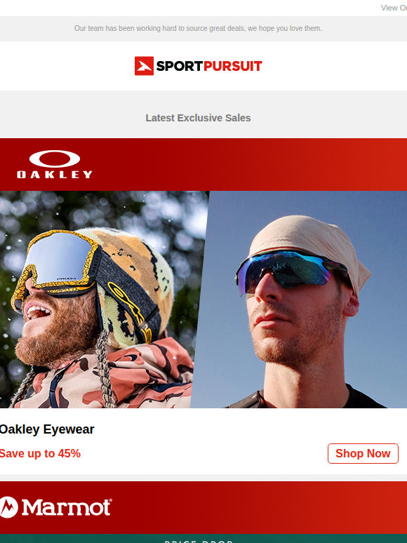 Oakley Eyewear | Marmot | G-Star Underwear & Nightwear | Hot Weather Hiking | Saucony  | Up to 73% Off!