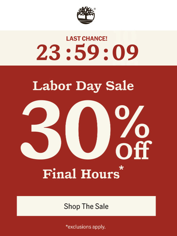 LESS THAN 24 HOURS LEFT TO SAVE 30% off Select Syles